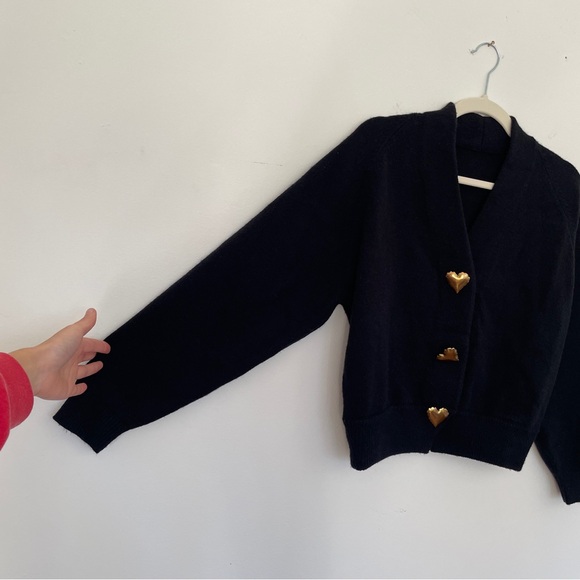 Commense Wool-Blend Heart Button Cardigan Brass Retro Valentines Romantic Love - Picture 7 of 14